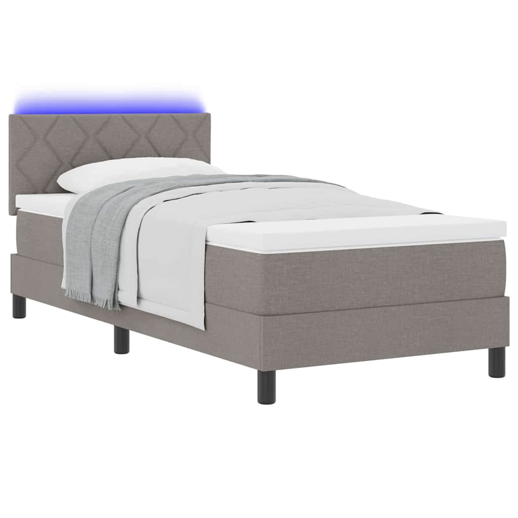Box spring seng med LED-lysstrimler Gråbrun 100 x 200 cm Stof