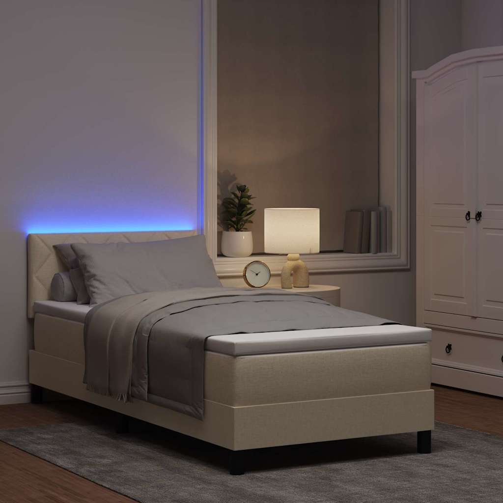 Box spring seng med pude med hovedgærde Creme 100 x 200 cm Stof