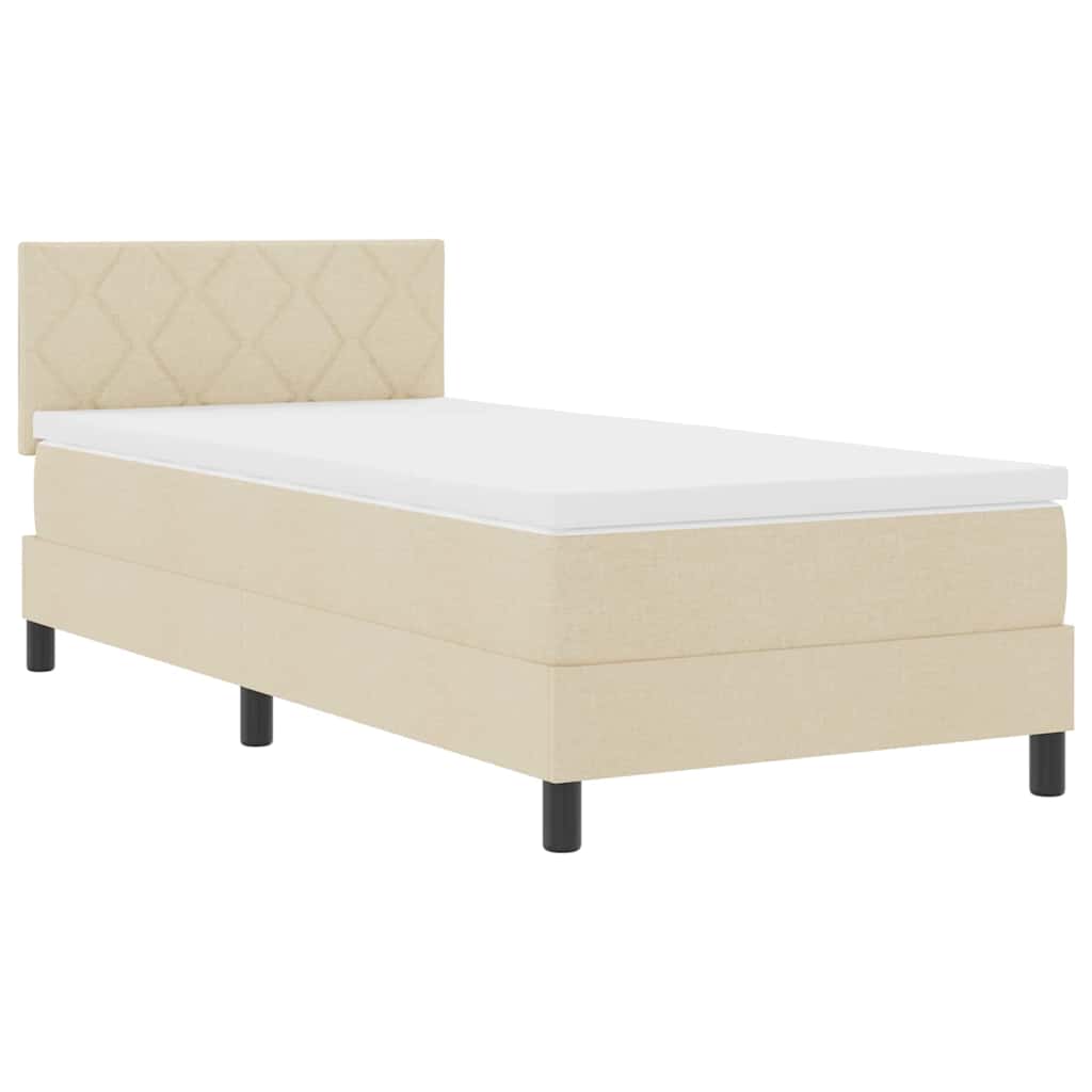 Box spring seng med pude med hovedgærde Creme 100 x 200 cm Stof