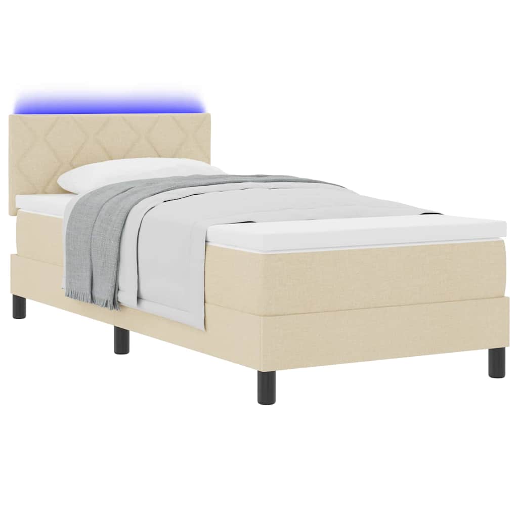 Box spring seng med pude med hovedgærde Creme 100 x 200 cm Stof