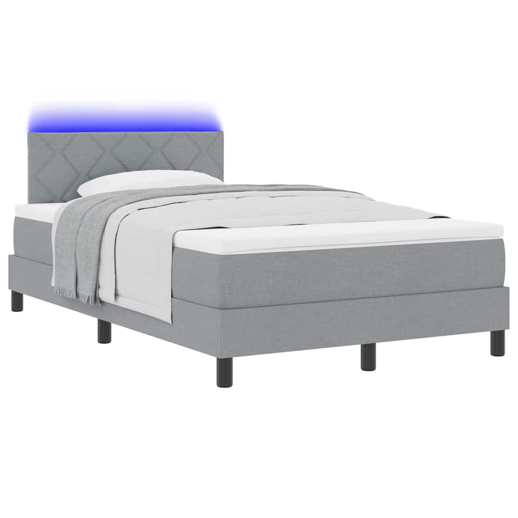 Box spring seng med LED-lysstrimler Lysegrå 120 x 190 cm Stof