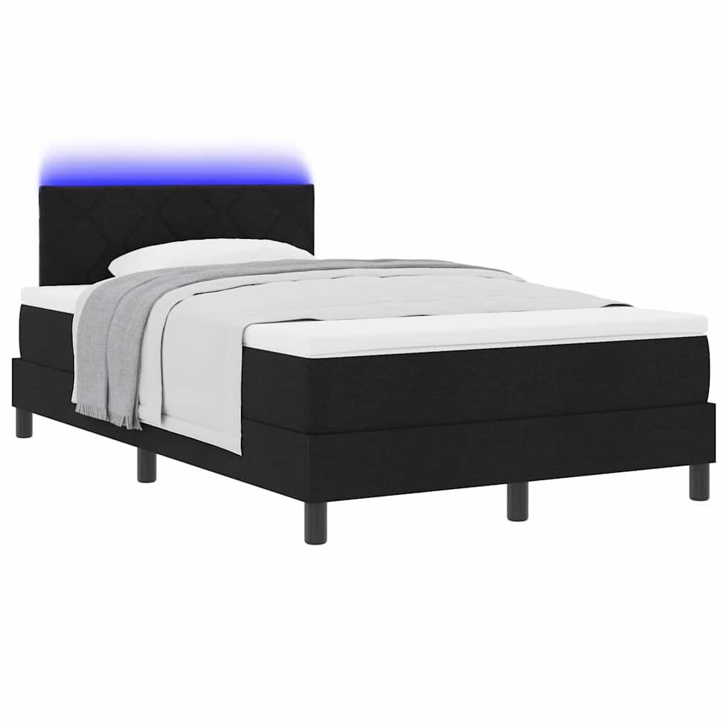 Box spring seng med LED-lysstrimler Sort 120 x 190 cm Stof