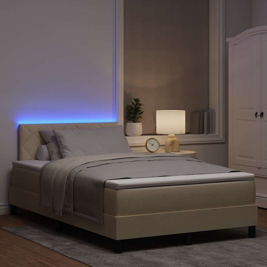 Box spring seng med LED-lysstrimler Creme 120 x 190 cm Stof