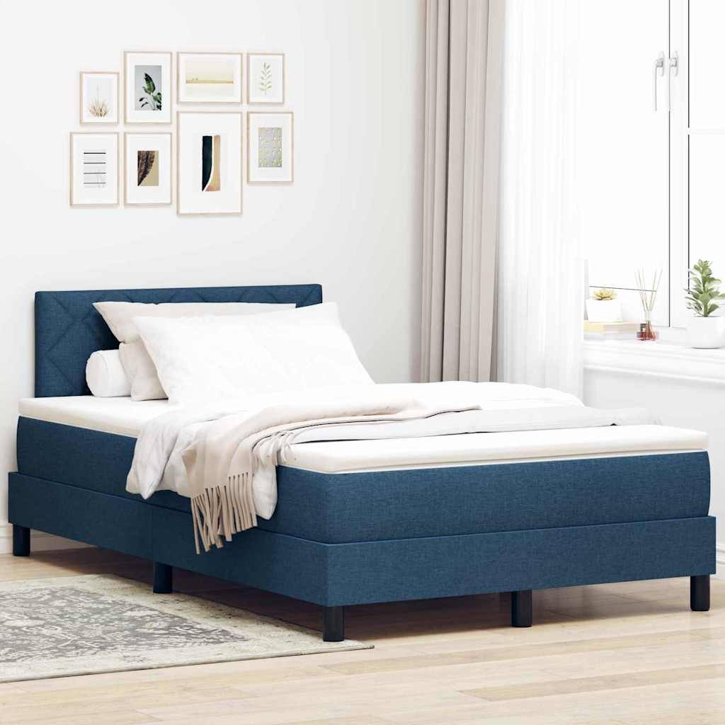 Box spring seng med LED-lysstrimler Blå 120 x 190 cm Stof