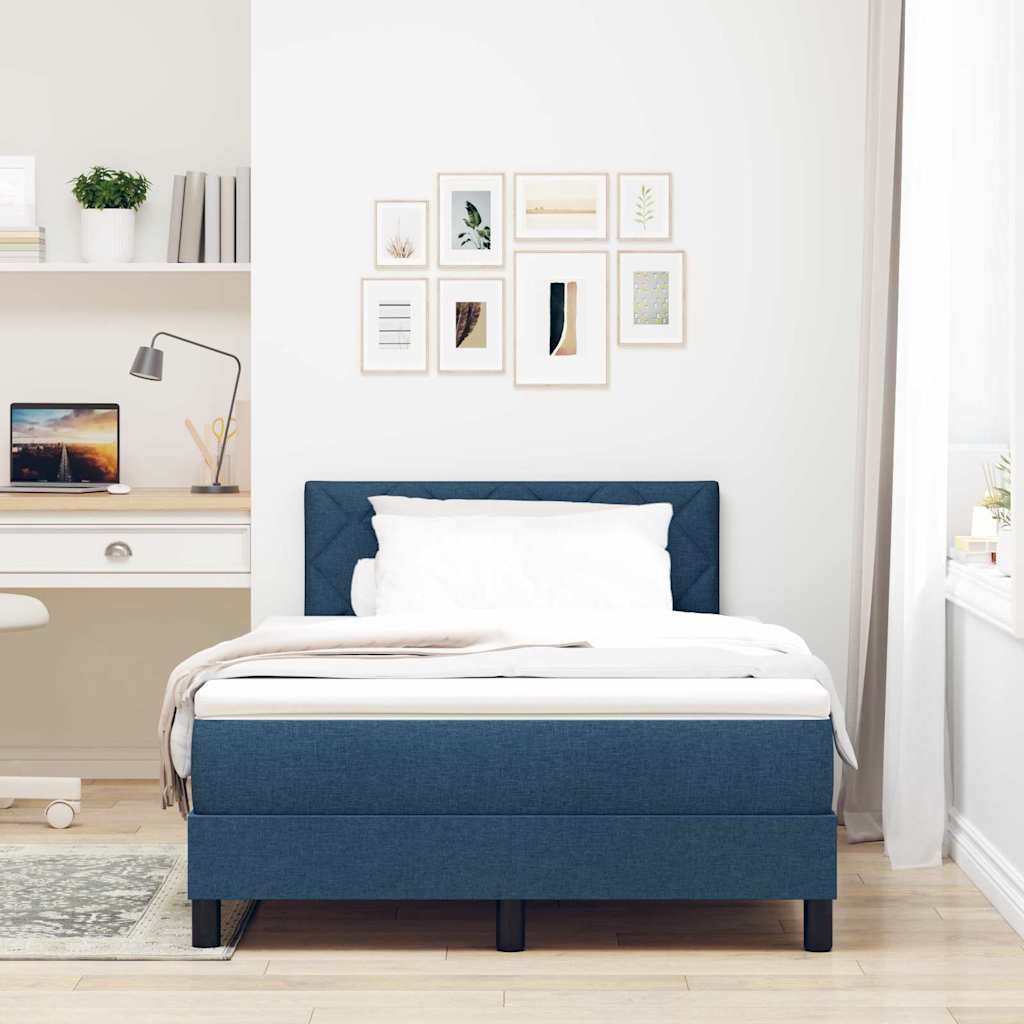 Box spring seng med LED-lysstrimler Blå 120 x 190 cm Stof