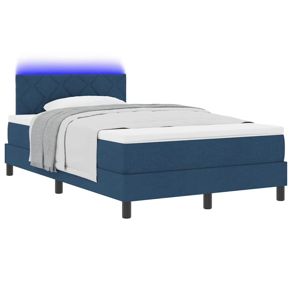 Box spring seng med LED-lysstrimler Blå 120 x 190 cm Stof