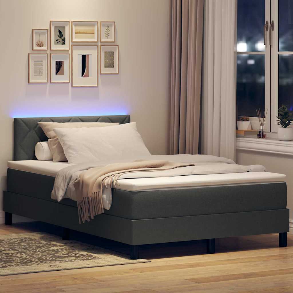 Box spring seng med LED-lysstrimler Mørkegrå 120 x 200 cm Stof