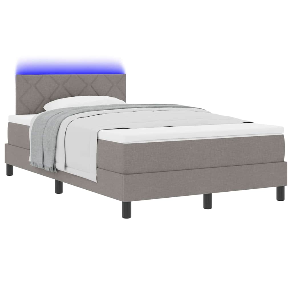 Box spring seng med LED-lysstrimler Gråbrun 120 x 200 cm Stof