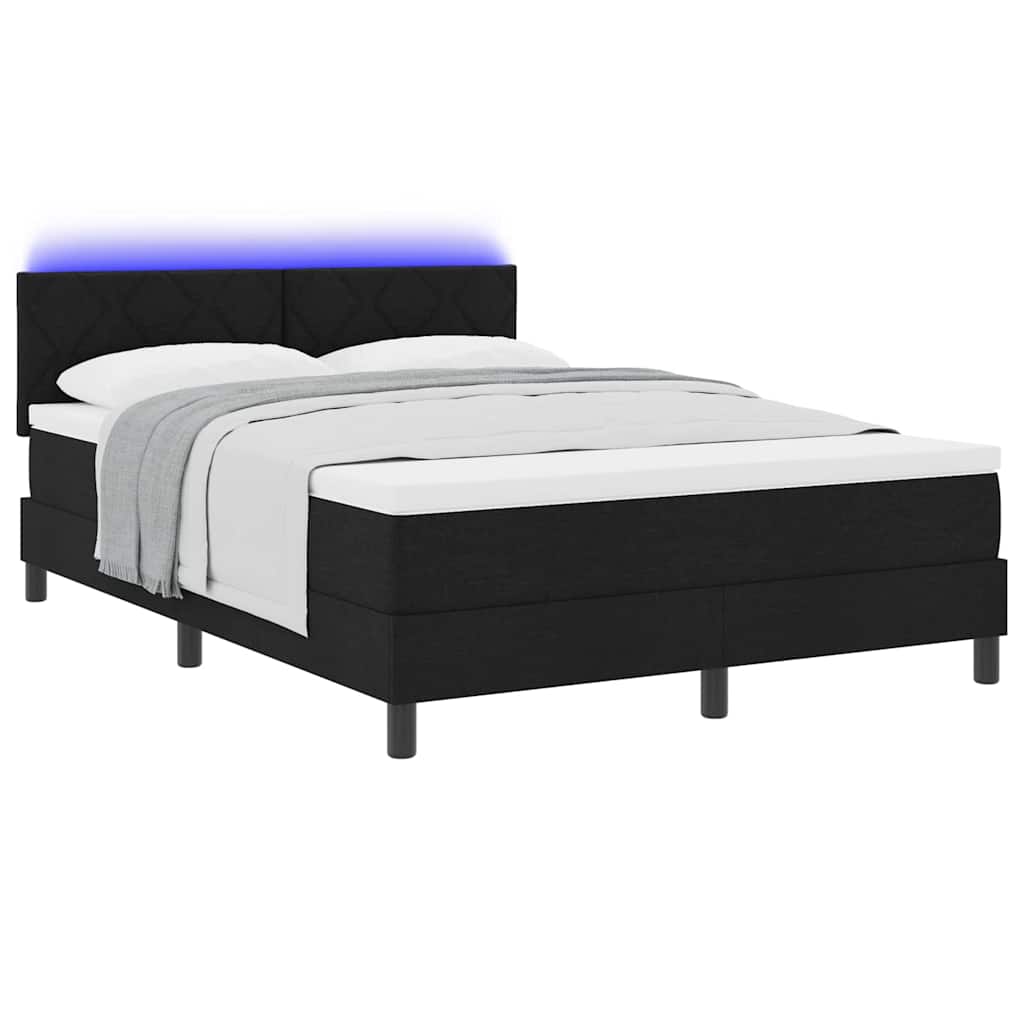 Box spring seng med LED-lysstrimler Sort 140 x 200 cm Stof
