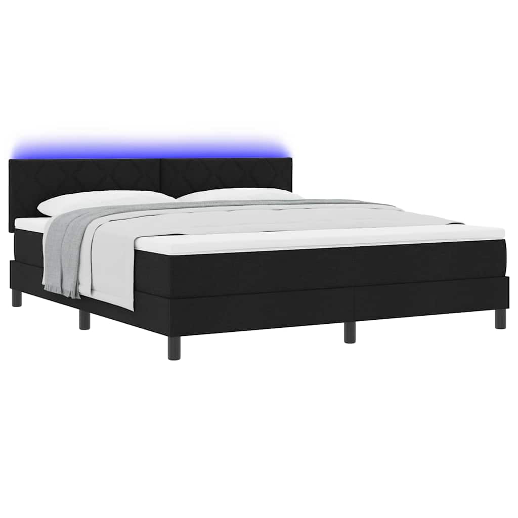 Box spring seng med LED-lysstrimler Sort 180 x 200 cm Stof