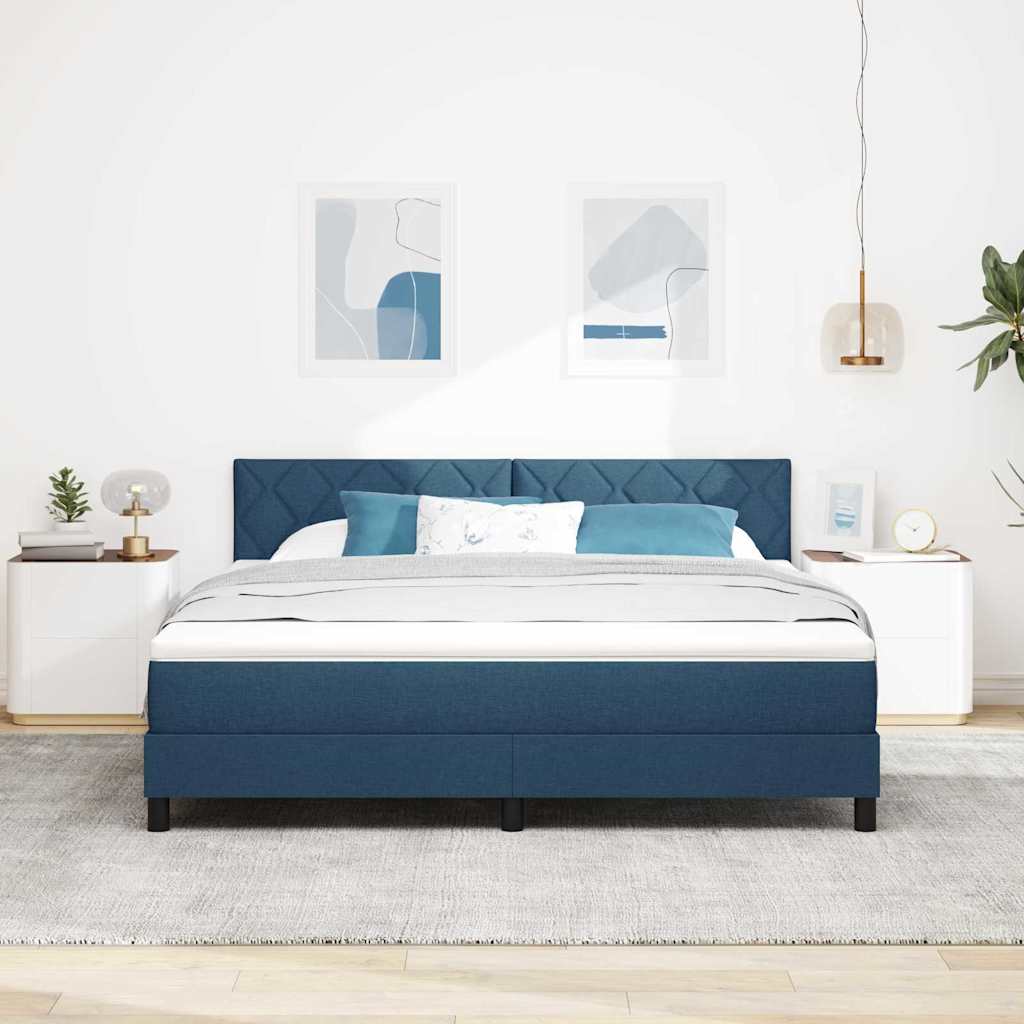 Box spring seng med LED-lysstrimler Blå 180 x 200 cm Stof