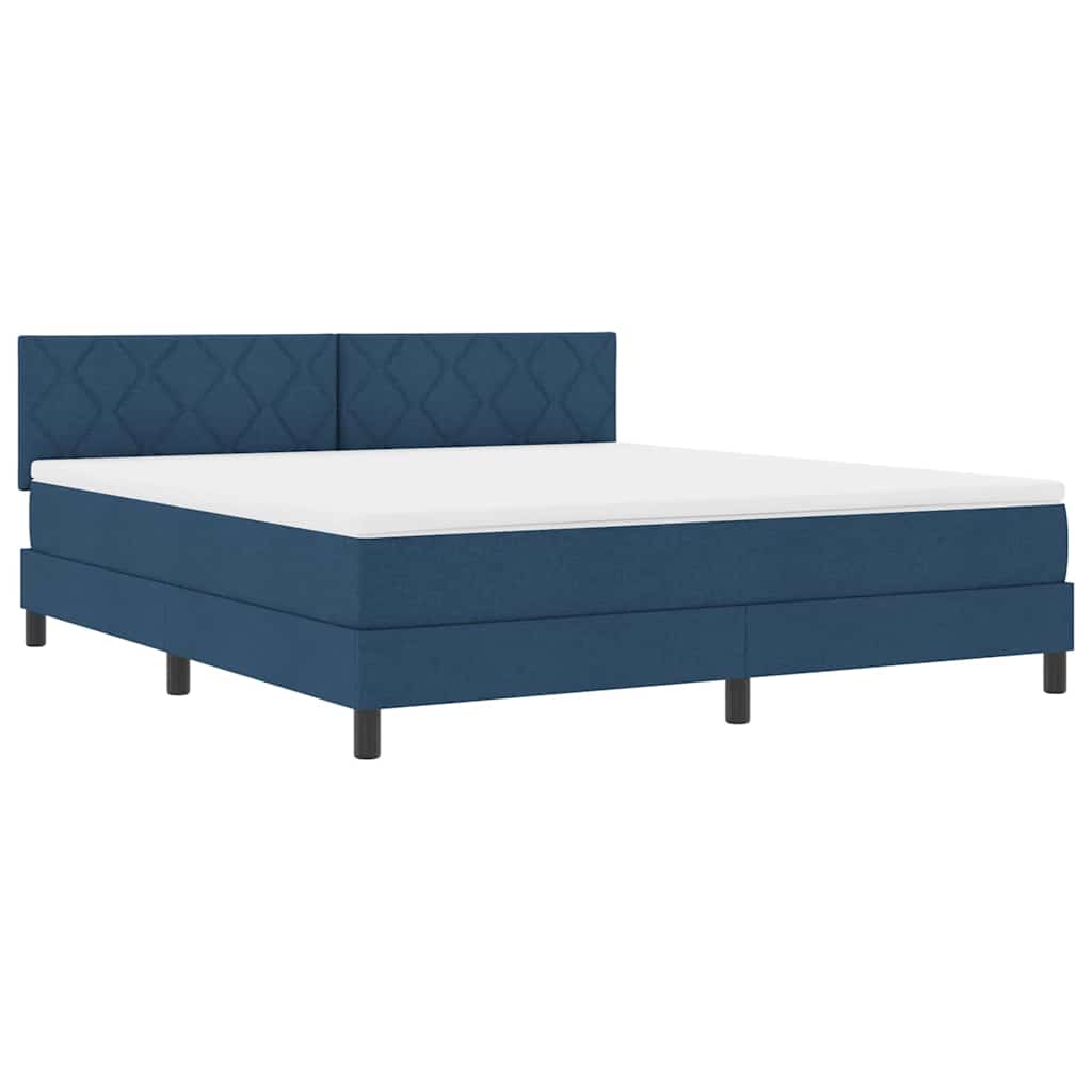 Box spring seng med LED-lysstrimler Blå 180 x 200 cm Stof