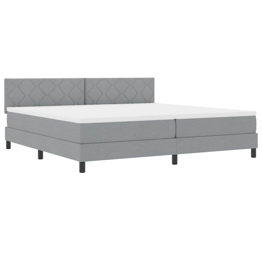 Box spring seng med LED-lysstrimler Lysegrå 200 x 200 cm Stof