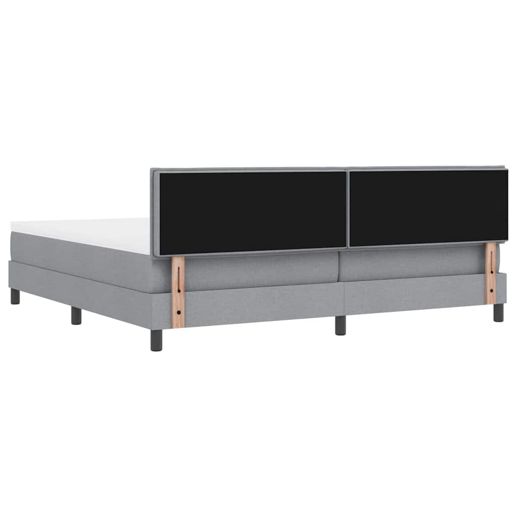 Box spring seng med LED-lysstrimler Lysegrå 200 x 200 cm Stof