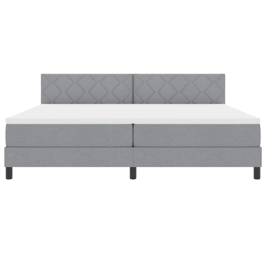 Box spring seng med LED-lysstrimler Lysegrå 200 x 200 cm Stof