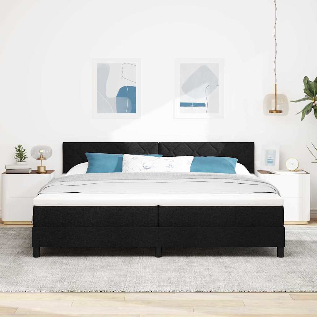 Box spring seng med LED-lysstrimler Sort 200 x 200 cm Stof