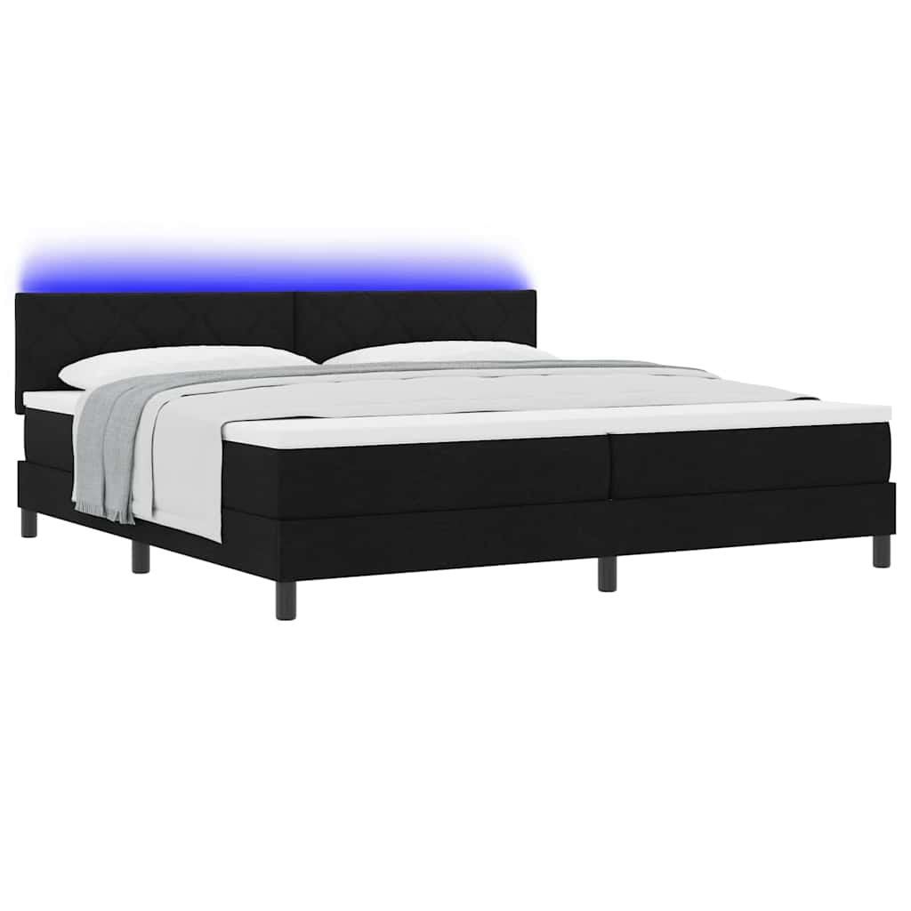 Box spring seng med LED-lysstrimler Sort 200 x 200 cm Stof