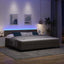 Box spring seng med LED-lysstrimler Mørk Brun 200 x 200 cm Stof