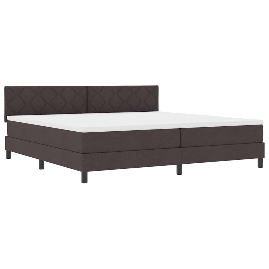 Box spring seng med LED-lysstrimler Mørk Brun 200 x 200 cm Stof