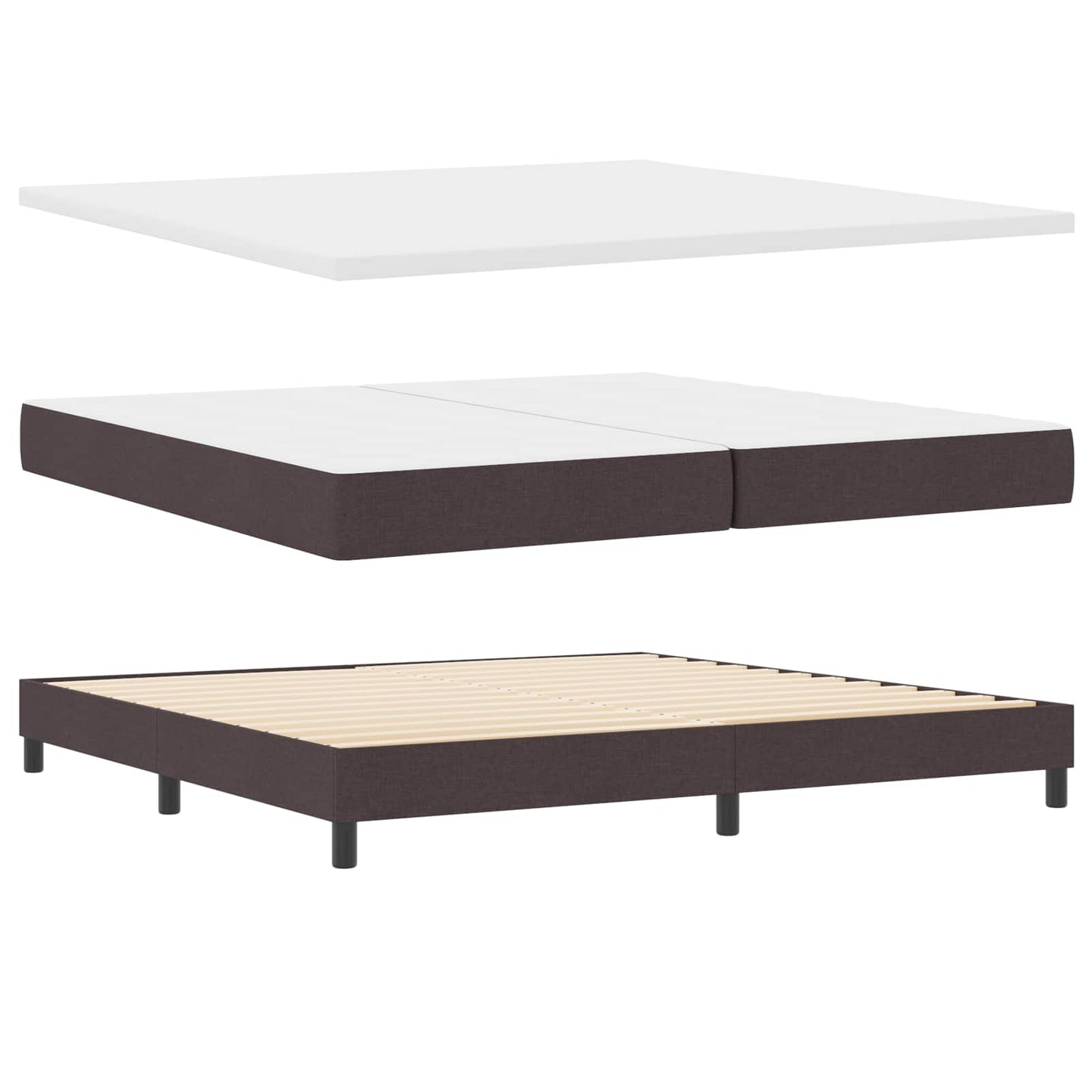 Box spring seng med LED-lysstrimler Mørk Brun 200 x 200 cm Stof