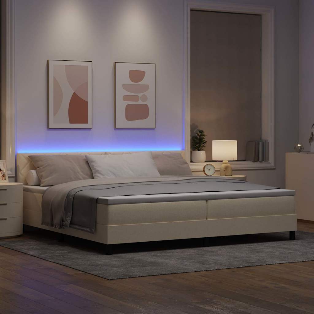 Box spring seng med pude med hovedgærde Creme 200 x 200 cm Stof