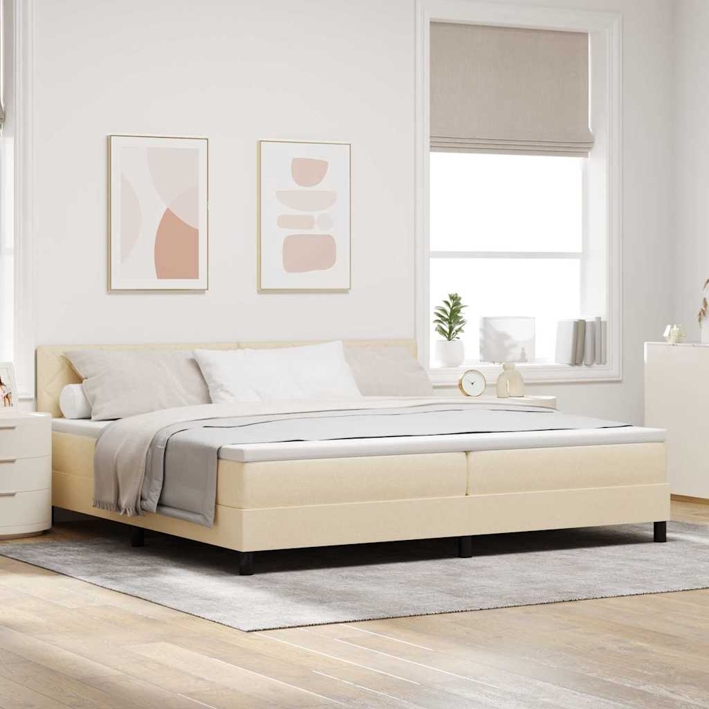 Box spring seng med pude med hovedgærde Creme 200 x 200 cm Stof