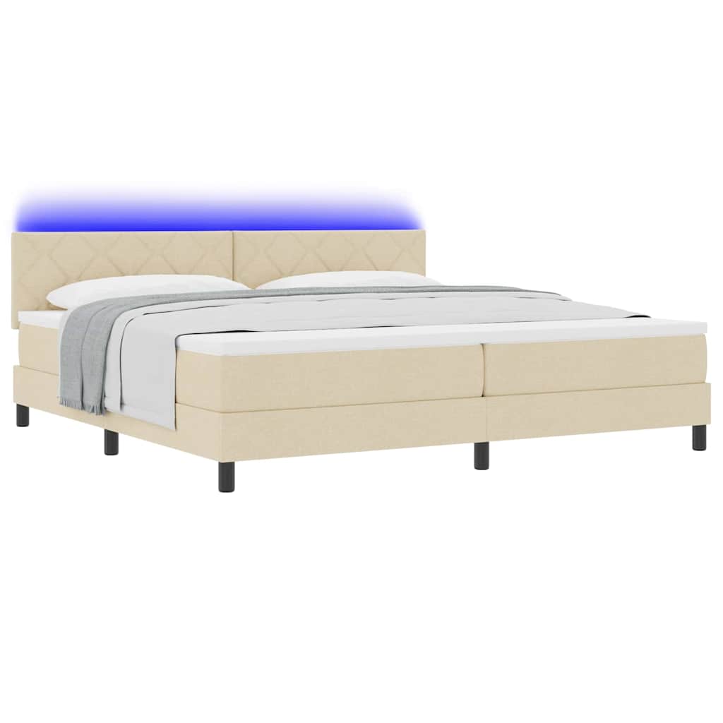 Box spring seng med pude med hovedgærde Creme 200 x 200 cm Stof