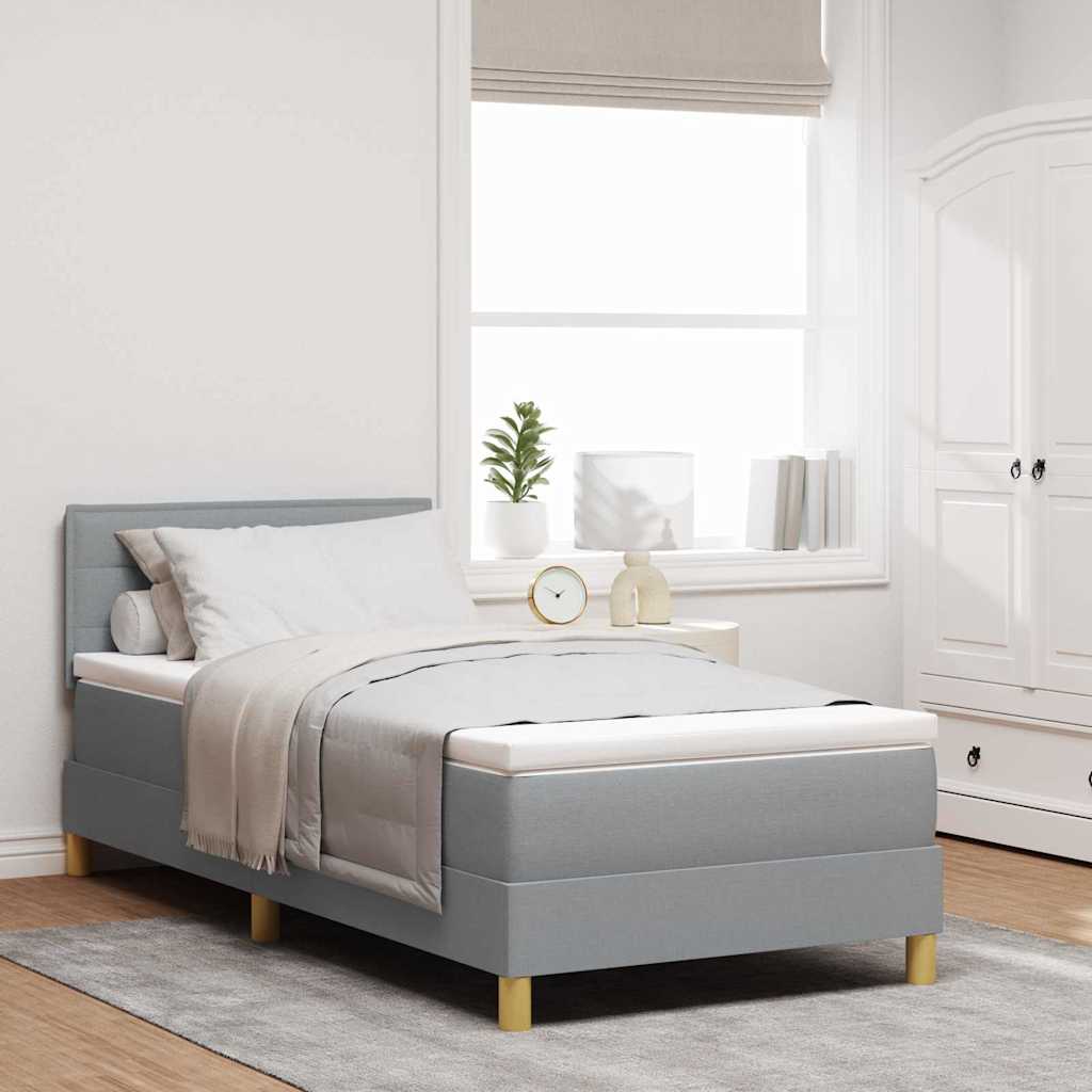LED Box Spring Bed med LED-lysstrimler Lysegrå 80 x 200 cm Stof