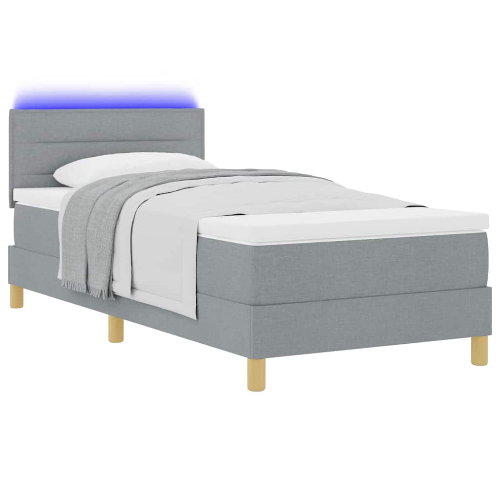 LED Box Spring Bed med LED-lysstrimler Lysegrå 80 x 200 cm Stof