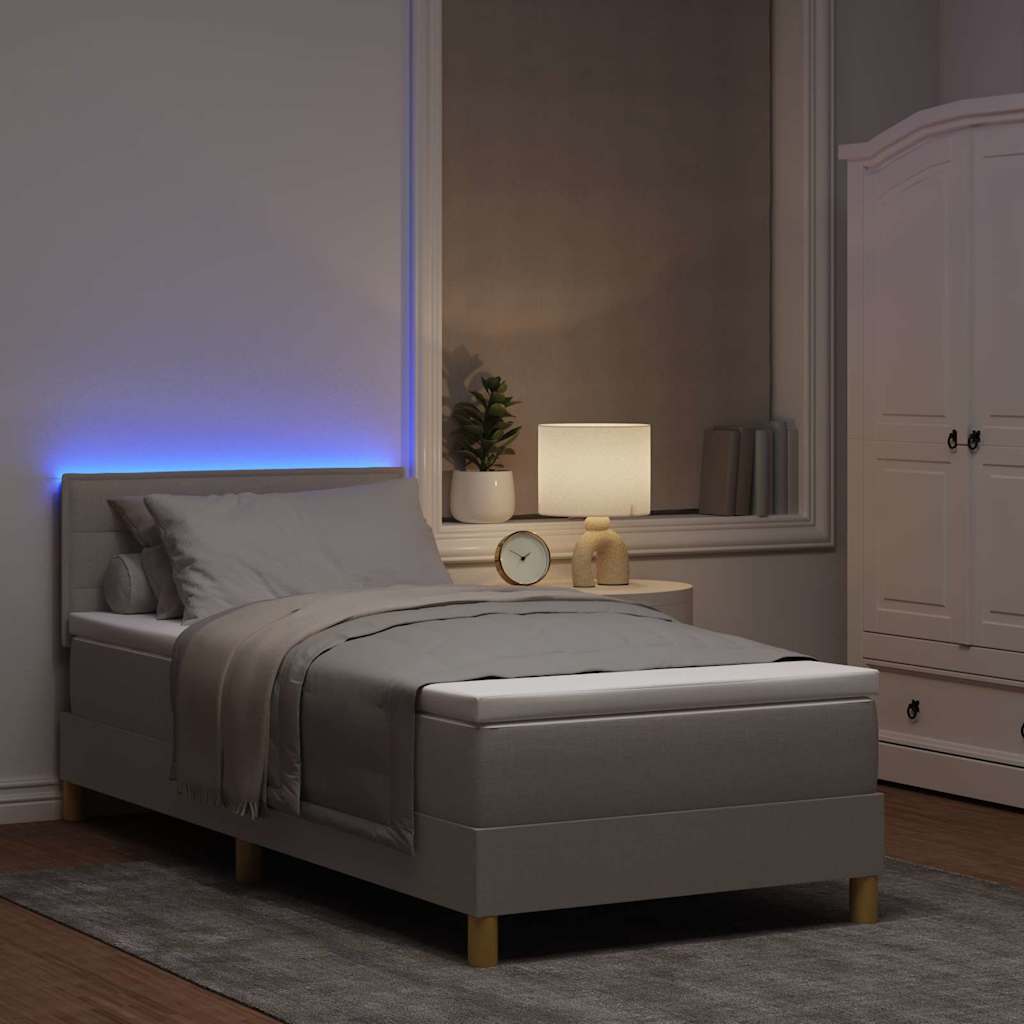 LED Box Spring Bed med hovedgærde Gråbrun 80 x 200 cm Stof