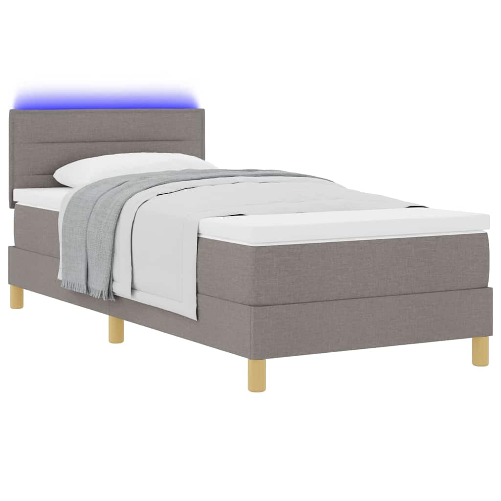 LED Box Spring Bed med hovedgærde Gråbrun 80 x 200 cm Stof