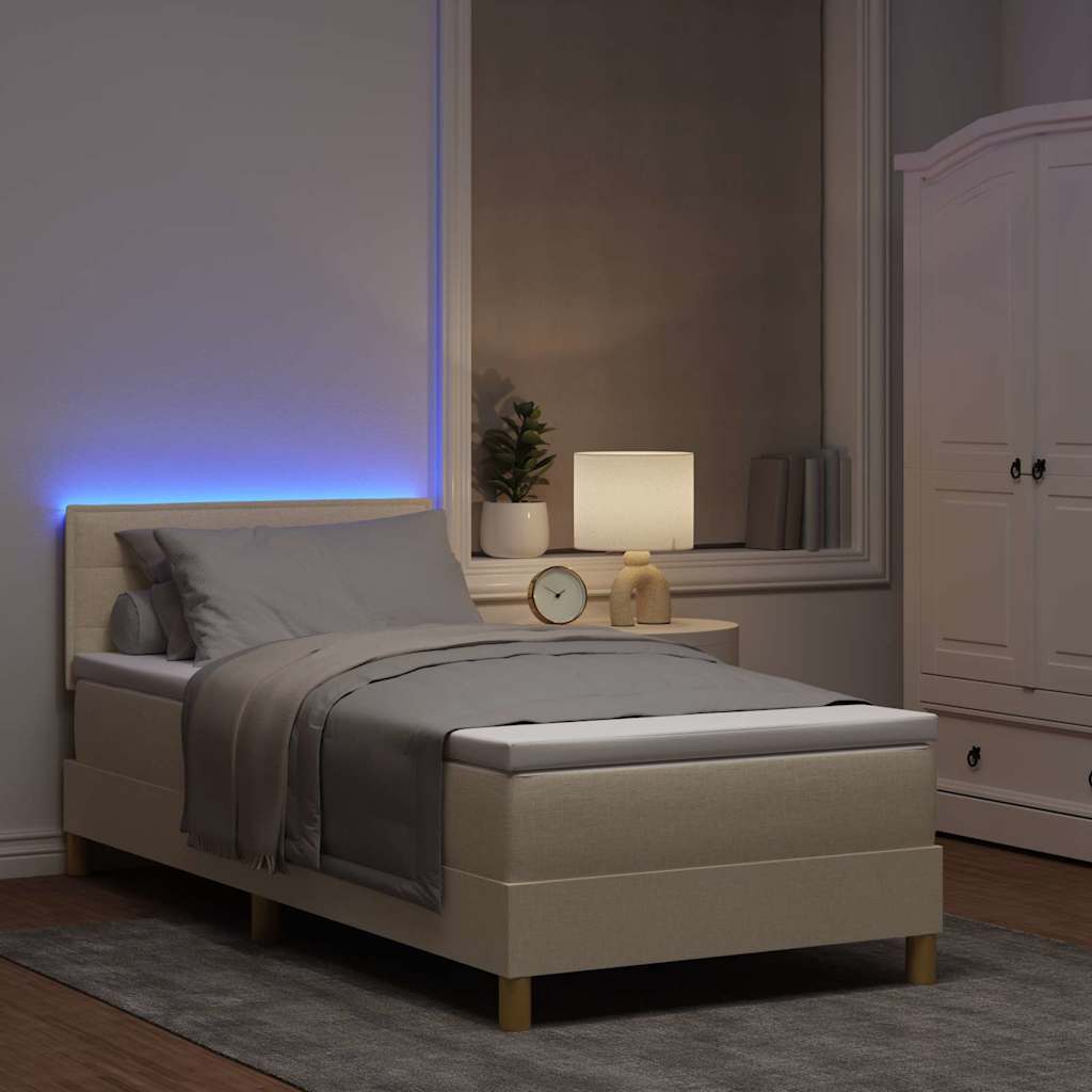 LED Box Spring Bed med LED-lysstrimler Creme 80 x 200 cm Stof