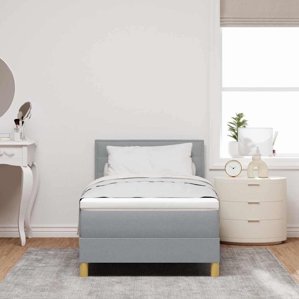 LED Box Spring Bed med pude Lysegrå 90 x 190 cm Stof