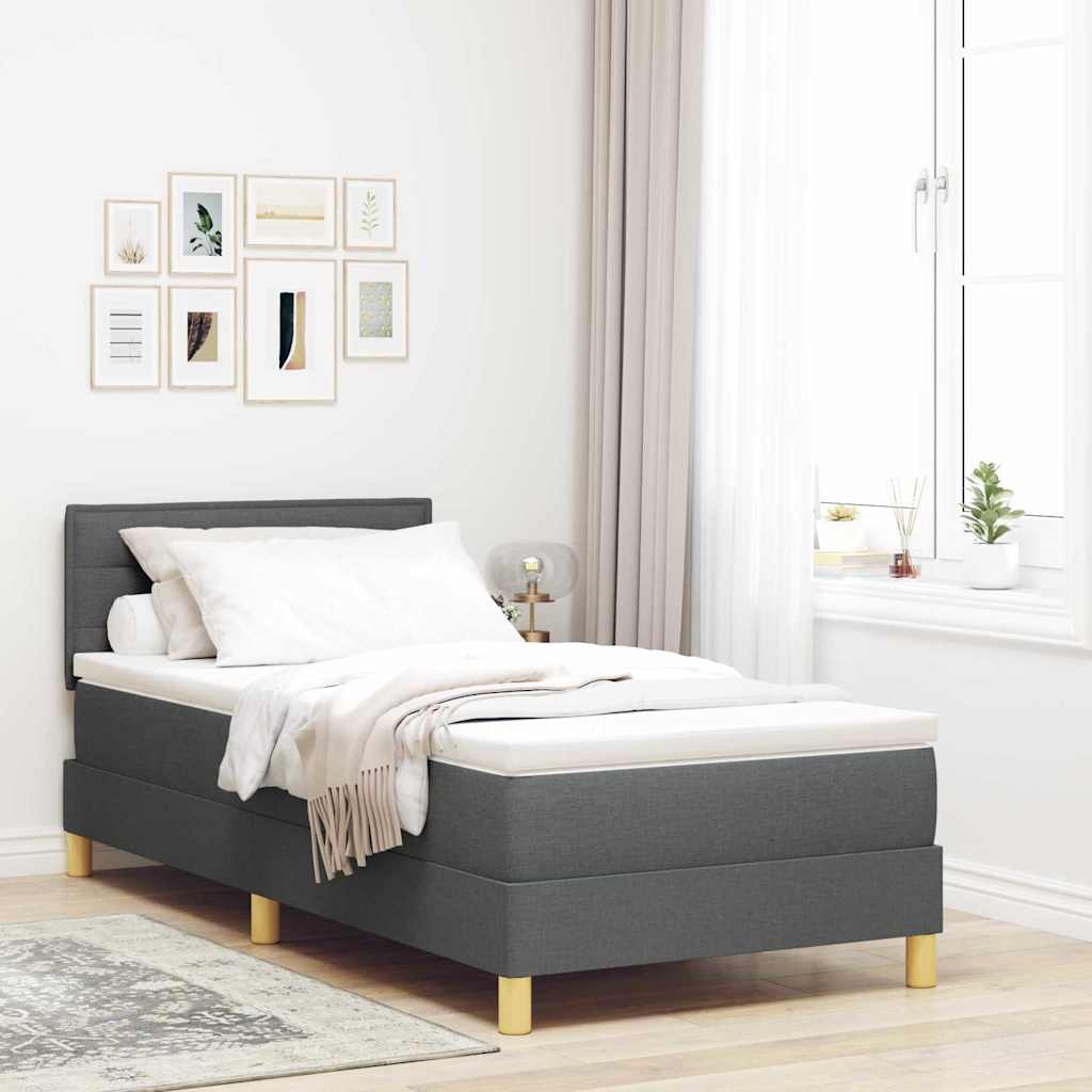 LED Box Spring Bed med hovedgærde Mørkegrå 90 x 190 cm Stof