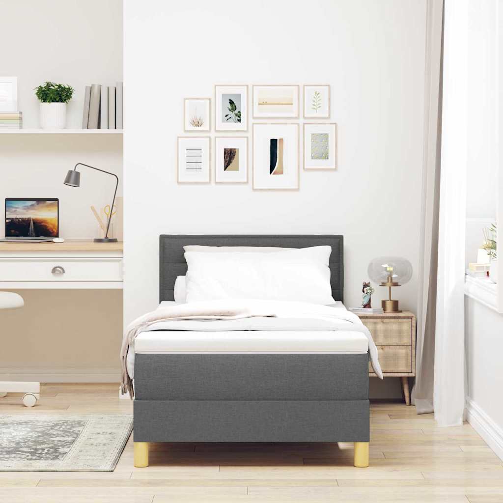 LED Box Spring Bed med hovedgærde Mørkegrå 90 x 190 cm Stof