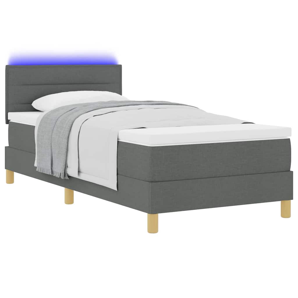 LED Box Spring Bed med hovedgærde Mørkegrå 90 x 190 cm Stof