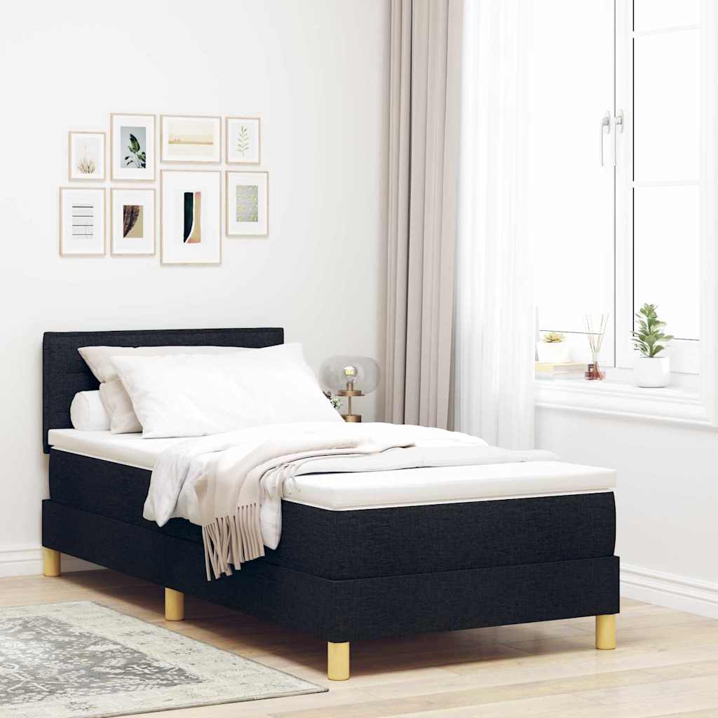 LED Box Spring Bed med LED-lysstrimler Sort 90 x 190 cm Stof