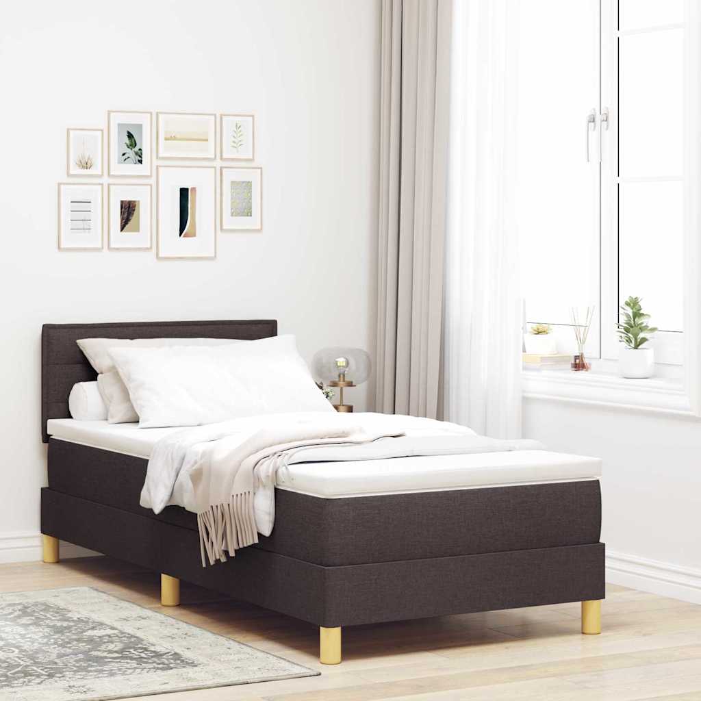 LED Box Spring Bed med hovedgærde Mørk Brun 90 x 190 cm Stof