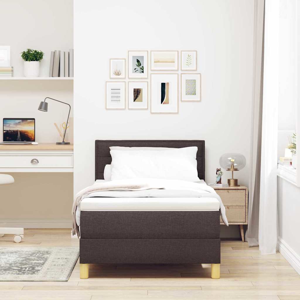 LED Box Spring Bed med hovedgærde Mørk Brun 90 x 190 cm Stof