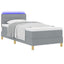 LED Box Spring Bed med LED-lysstrimler Lysegrå 90 x 200 cm Stof