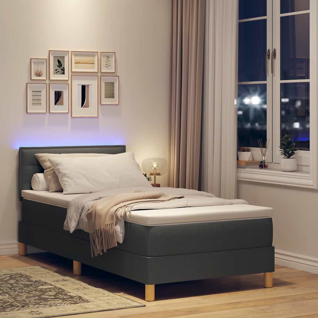 LED Box Spring Bed med hovedgærde Mørkegrå 90 x 200 cm Stof