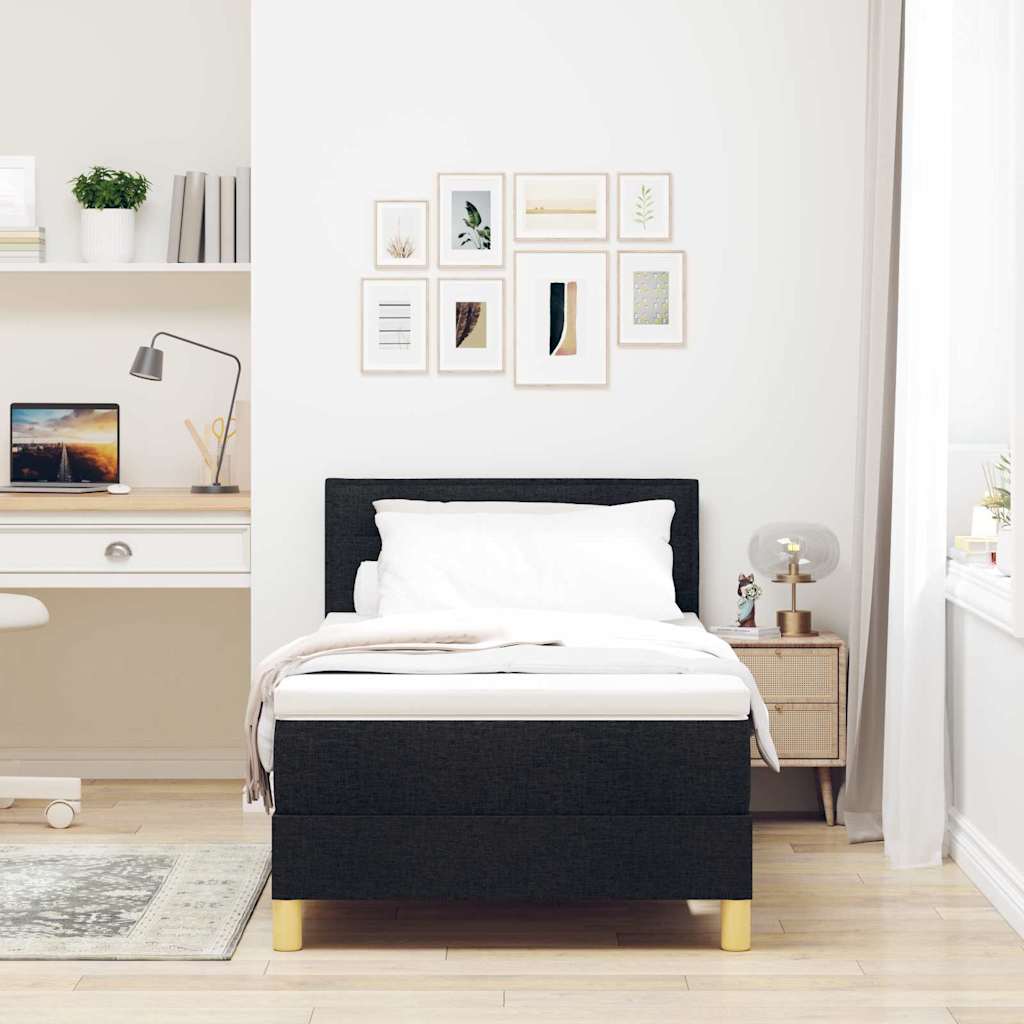 LED Box Spring Bed med LED-lysstrimler Sort 90 x 200 cm Stof