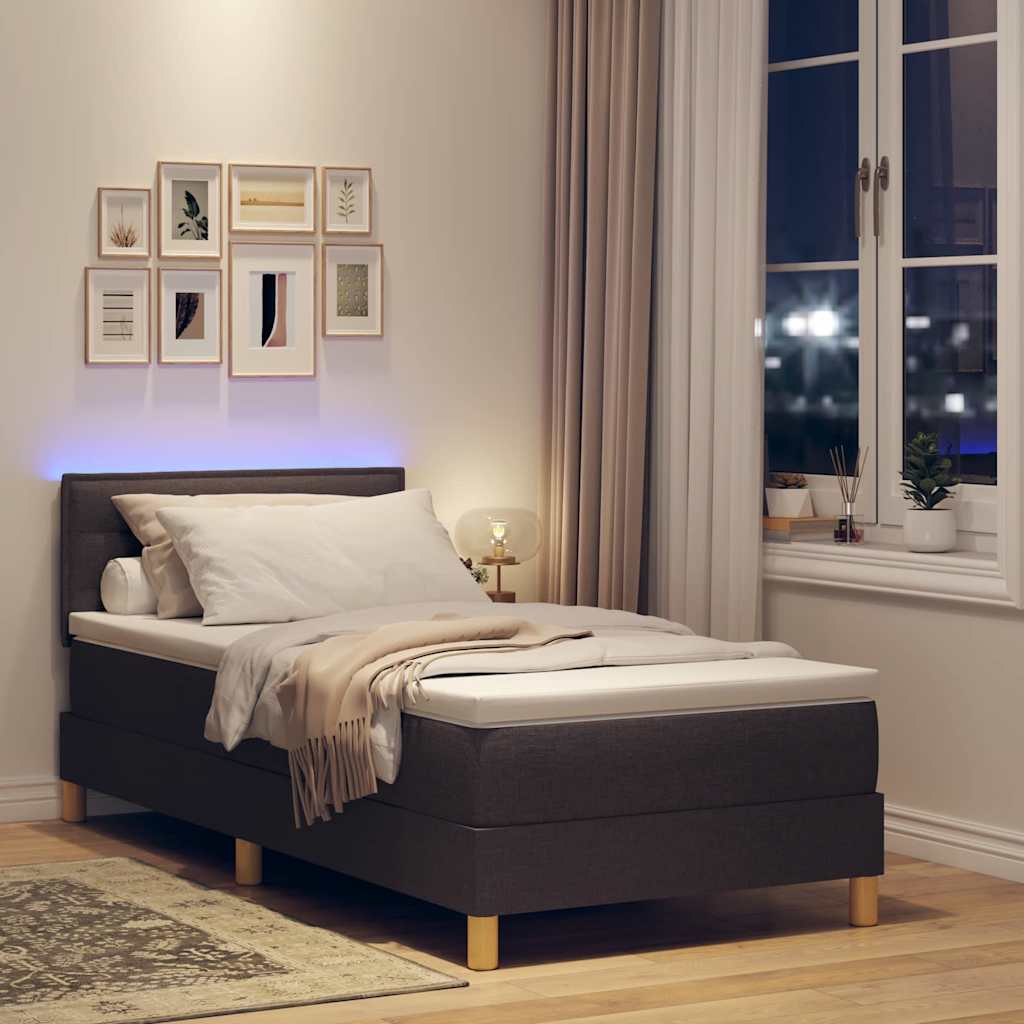 LED Box Spring Bed med hovedgærde Mørk Brun 90 x 200 cm Stof