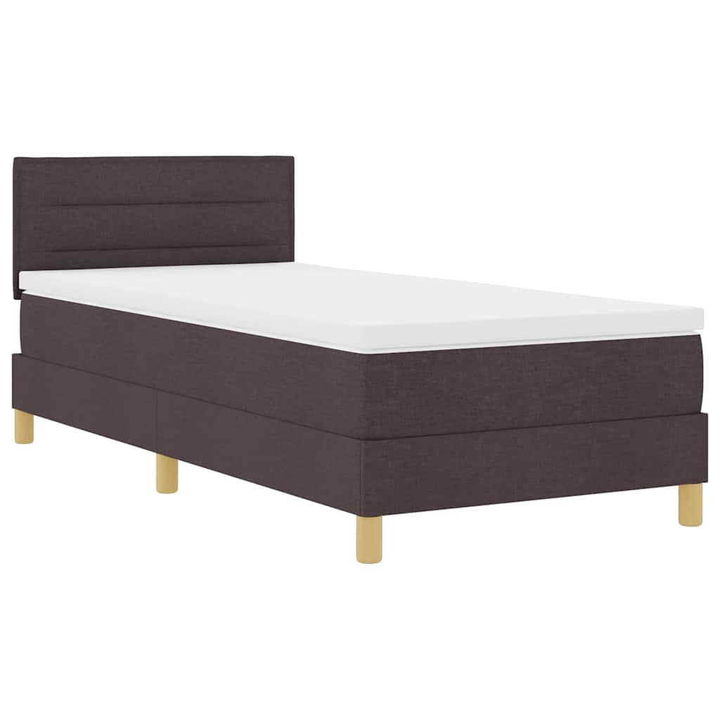 LED Box Spring Bed med hovedgærde Mørk Brun 90 x 200 cm Stof