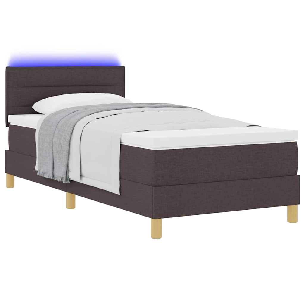 LED Box Spring Bed med hovedgærde Mørk Brun 90 x 200 cm Stof