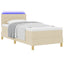 LED Box Spring Bed med LED-lysstrimler Creme 90 x 200 cm Stof