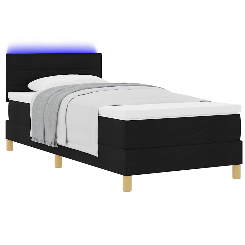 LED Box Spring Bed med LED-lysstrimler Sort 100 x 200 cm Stof