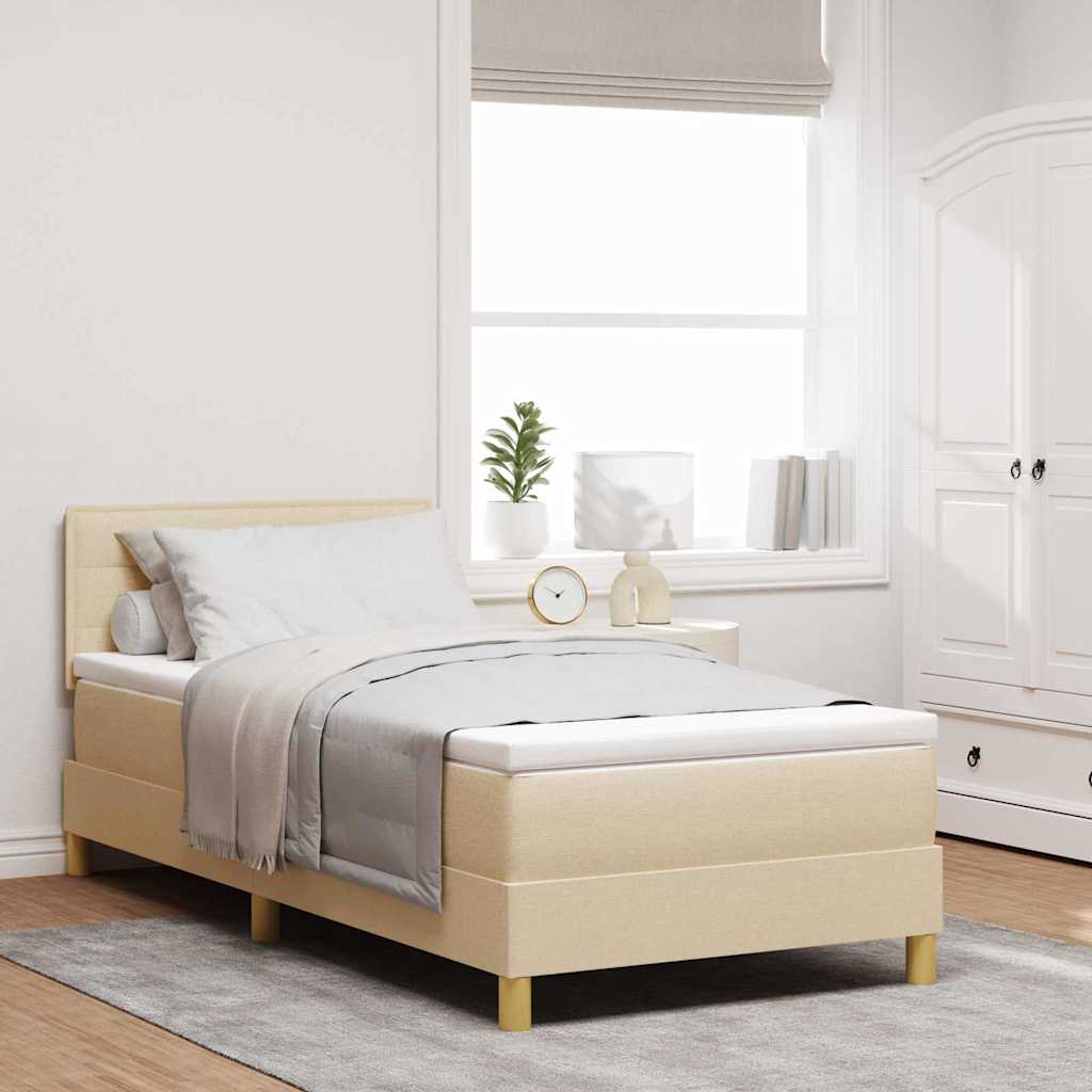 LED Box Spring Bed med LED-lysstrimler Creme 100 x 200 cm Stof