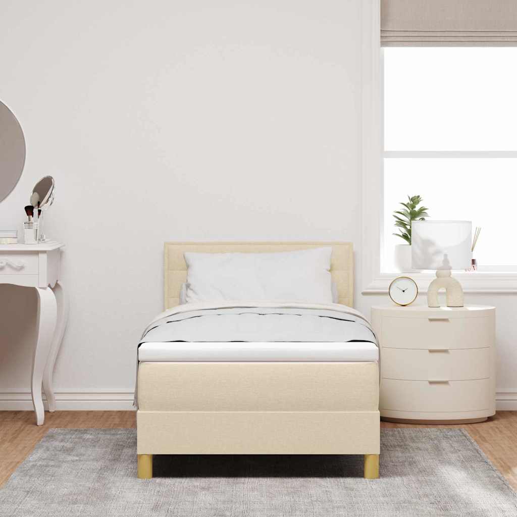 LED Box Spring Bed med LED-lysstrimler Creme 100 x 200 cm Stof