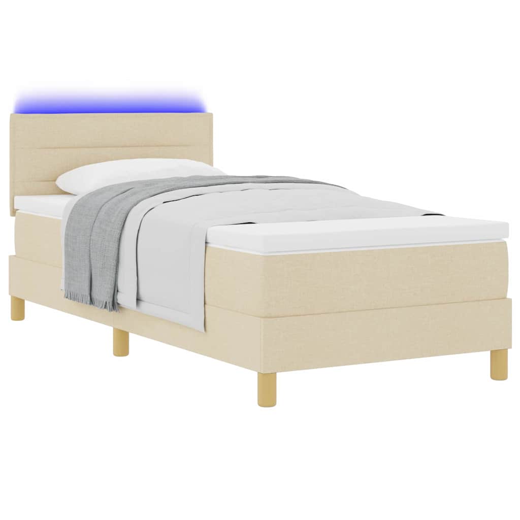 LED Box Spring Bed med LED-lysstrimler Creme 100 x 200 cm Stof
